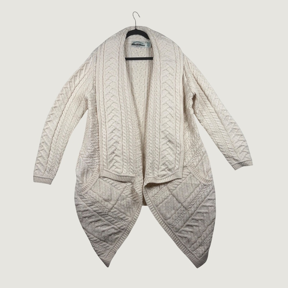 Aran Crafts Cardigan Chunky Cable Knit Merino Wool XL Cream Coastal Cottagecore